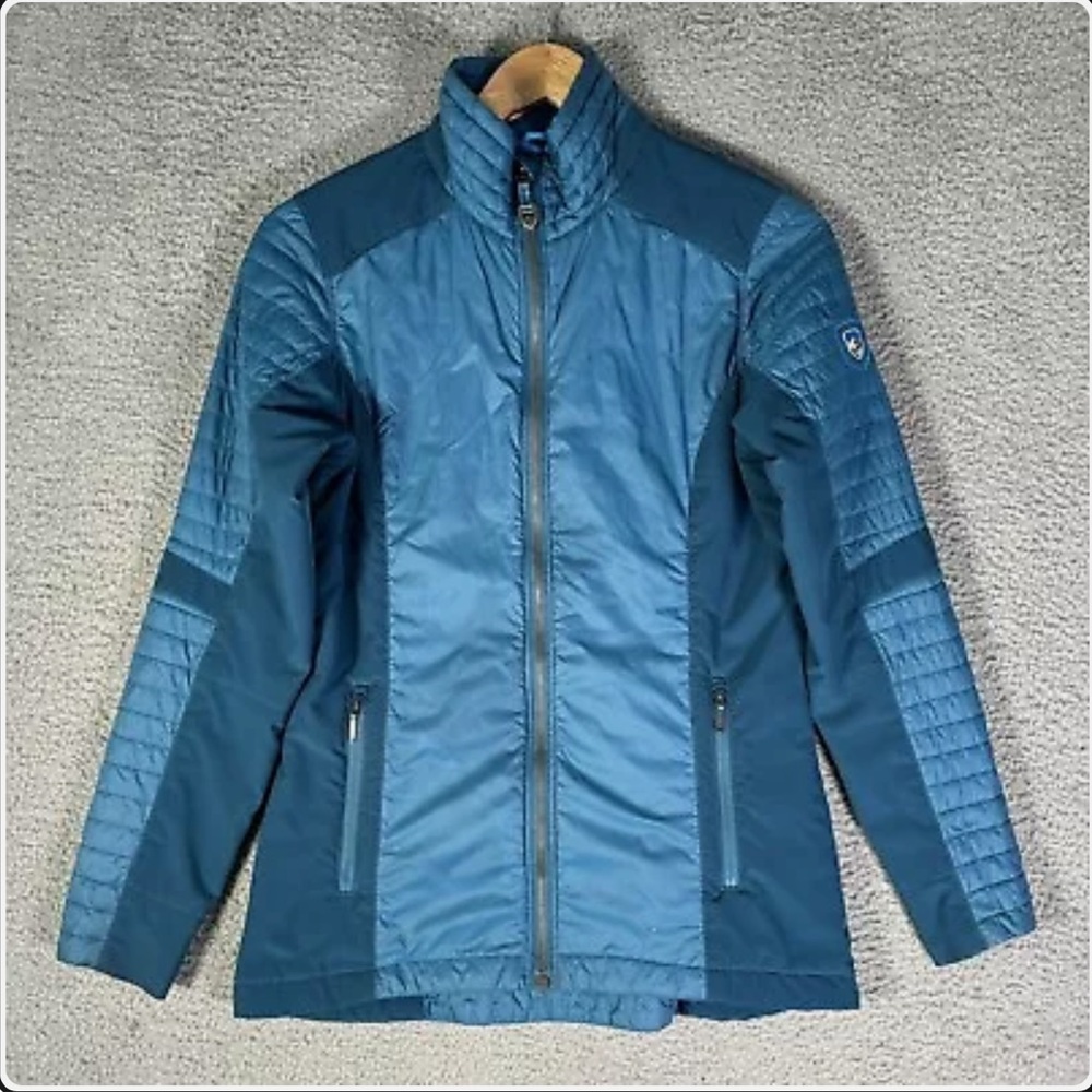 KUHL Jacket Projekt Blue Puffer Outdoor Zip Pockets Nylon Hiking Down Womens